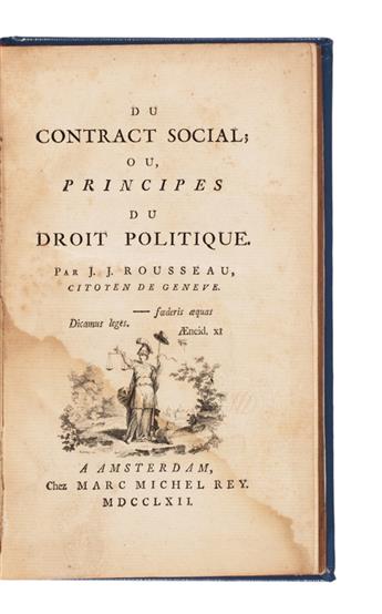 ROUSSEAU, JEAN-JACQUES. Du Contrat Social; ou, Principes du Droit Politique. 1762. First edition. third state.